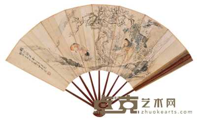 沙馥 癸巳（1893）年作 鹤堤诗思 成扇 18.5×52cm